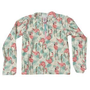Ruffle Butts Multicolor Flamingo Tropical Long Sleeve Swimwear Rash Guard Size 6